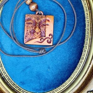 4a. Wood Unisex Artistic Face Pendant Necklace